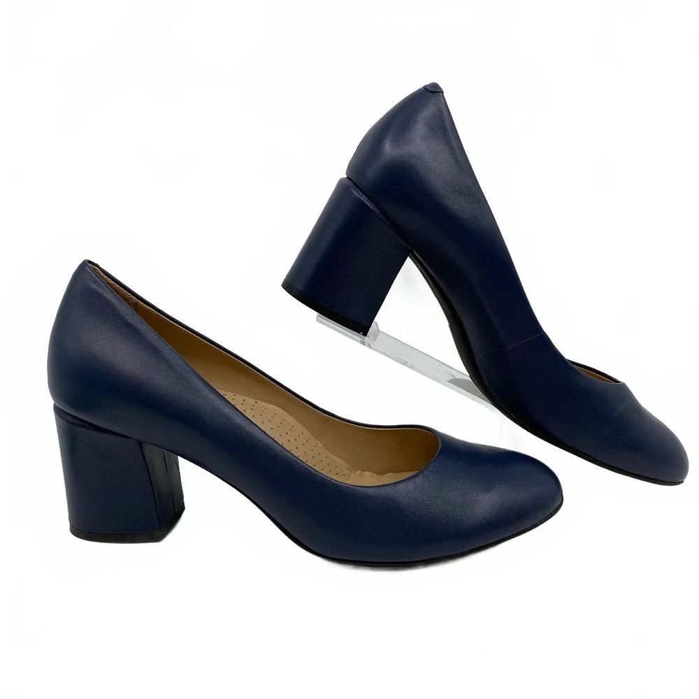 Wirth Blue Leather Block Heel Pumps | EU 42 (US 11)